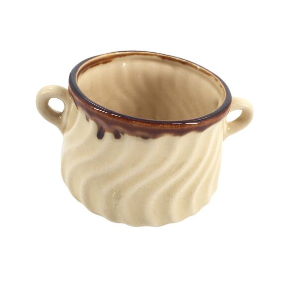 Vintage Consomme Soup Bowl Brown Cream Cottage Ceramic Made In Japan Handled Old - Picture 2 of 7